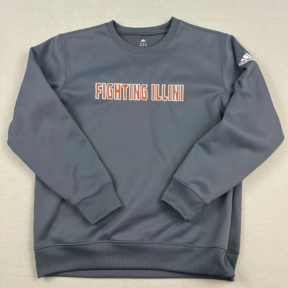 Illinois Fighting Illini Sweater Men Large Gray Adidas Climawarm Basketball L